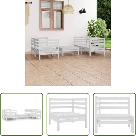 Canapé d'angle - Salon de jardin 5 pcs Blanc Bois de pin massif (1/5)