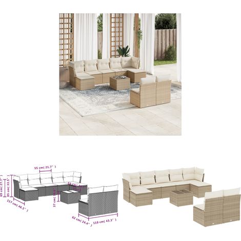 10-tlg. Garten-Sofagarnitur mit Kissen Beige Poly Rattan - Gartenmöbel Set - PE-Rattan Möbel - Outdoor Sofa - Esstisch - Lounge Set - Home & Living (1/3)