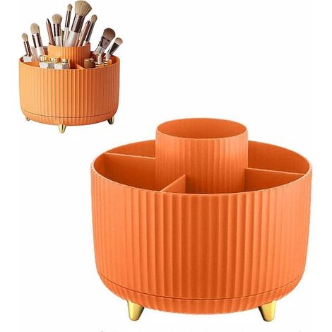 Caja organizadora de cosméticos giratoria 360°,diseño en capas con múltiples compartimentos,soporte para brochas de maquillaje,14 x 14 x 13,5 cm (1/5)