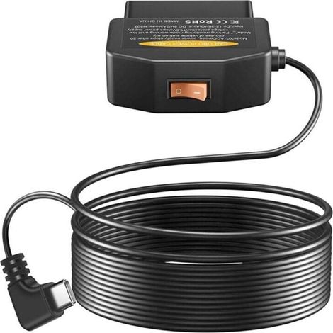 Cable de alimentación OBD2 OBD para cámara de salpicadero, adaptador de cargador a USB tipo C OBDII, 12-36V a 5V/3A - Crezuo