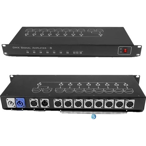 Amplificador de señal DMX, distribución de 8 canales, iluminación profesional para escenarios, luz cálida, enchufe europeo. (1/2)