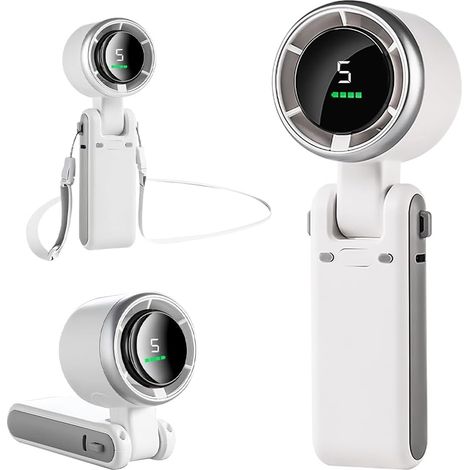 Ventilateur à main rechargeable, portable avec 5 vitesses, réglable à 180 ° avec écran LED, corde de suspension, ventilateur à main de 3600 mAh pour la maison, le bureau, l'extérieur, les (1/4)