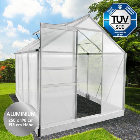 BRAST Gewächshaus Aluminium mit Fundament rostfrei TÜV geprüft 6mm Platten 250x190x195cm Silber
