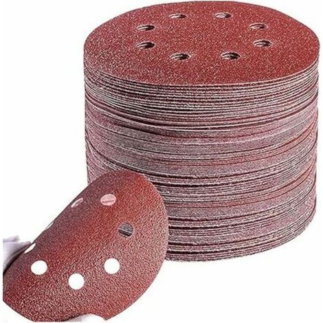 Jeu de disques abrasifs 125 mm │ 100 feuilles de papier abrasif rond 8 trous │ 20x grain P40/P60/P80/P120/P240 │ Jeu de disques abrasifs pour ponceuses orbitales pour bois peinture méta (1/5)