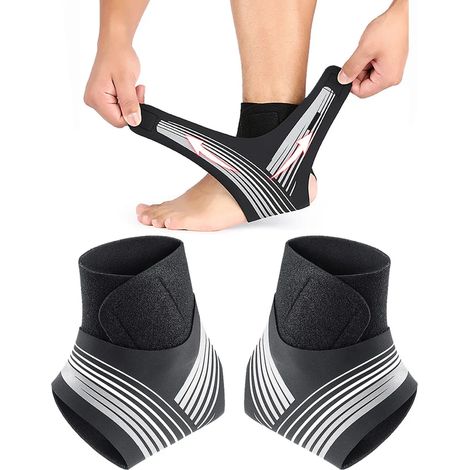 Confezione da 2 tutori ortopedici traspiranti a compressione per la caviglia, unisex, con fasce elastiche anti-distorsione per la protezione durante l'attività fisica. (1/5)