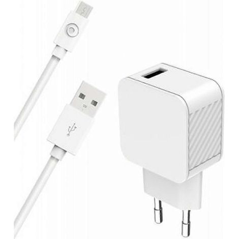 Adaptateur secteur USB A compatible, charge rapide 2,4 A, câble de données USB A/micro USB, blanc (1/5)