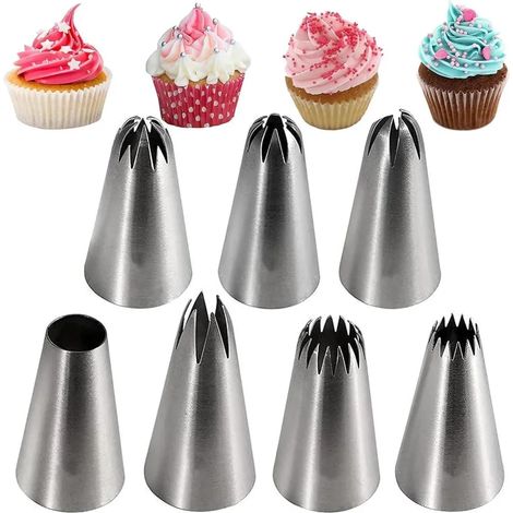Set di 7 bocchette per decorare, sac à poche riutilizzabili, in acciaio inox senza saldature, ideali per decorare cupcake, biscotti, torte, ecc.