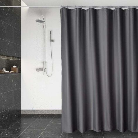 Schnelltrocknender Duschvorhang, wasserdichtes Polyester, maschinenwaschbar, halbtransparent, mit Haken, 180 x 200 cm, dunkelgrau - Crezuo (1/4)