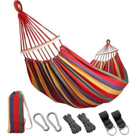 Hamac extra large en toile double de camping brésilien avec 2 sangles d'arbre de remplacement pour jardin, porche, extérieur et intérieur 260 cm x 80 cm arc-en-ciel (1/5)