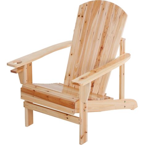 Silla de jardín Adirondack con portavasos, tumbona de jardín, silla de balcón, madera maciza, natural 72,5 x 97 x 93 cm