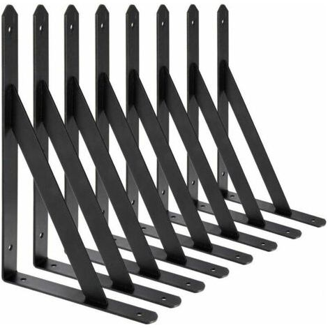 Equerre Etagere Murale, 8 Pcs Supports Triangulaires de 90 Degrés en Acier, Équerres Étagères 200mm x 120mm, Support d'angle Brace (Noir) (1/5)