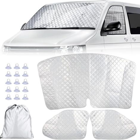 Housse de Pare-Brise Avant, Pare-Soleil pour Pare-Brise Remplacement pour VW T5 T6, Pare-Soleil Avant, Store Thermique pour fenêtre occultante, Lot de 3 Réversibles Pare-Soleil Thermiques (1/5)