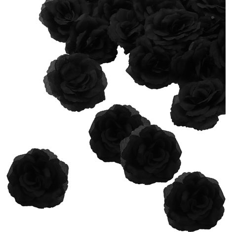 Lot de 25 têtes de roses artificielles en soie de 7,6 cm, pour fête de mariage, maison, jardin, décoration, bricolage, boîte cadeau (noir) (1/5)