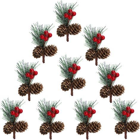 Accessoires pour mini sapin de Noël : pommes de pin, branches de pin, décorations de Noël, petits arrangements floraux (1/5)