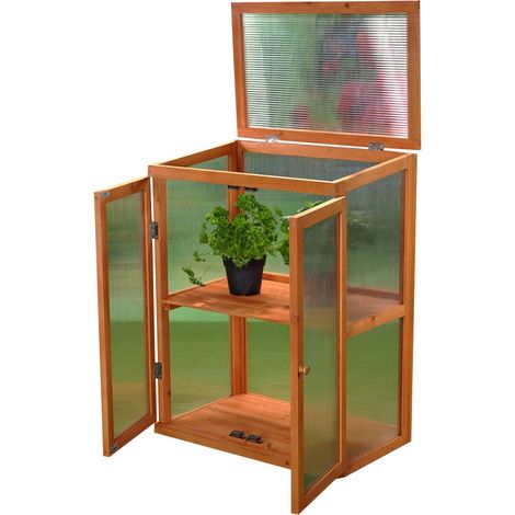 Mucola – Mini serre en bois d'épicéa marron clair avec 2 portes – Dimensions 58x37x78,5 cm – Protection contre intempéries – Assemblage facile