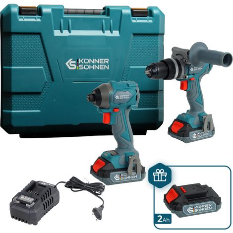 Pack d'outils électroportatifs sans fil 2-en-1 Könner & Söhnen KS IDISD 20V SET 2 PLUS, Perceuse à percussion, Visseuse à choc, 20V Li-Ion (1/5)