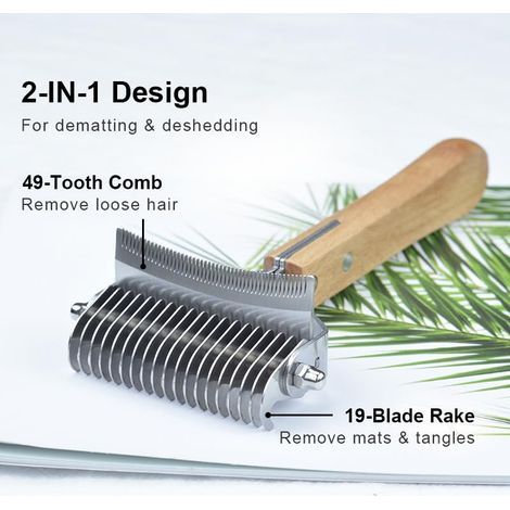 Brosse démêlante 2 en 1 pour chiens et chats, peigne démêlant et râteau à sous-poil pour chiens, démêle efficacement les poils morts et les nœuds, pour tous les animaux à poils longs (1/5)
