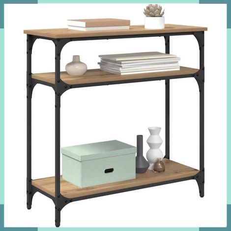 Table console - 882203 - Chêne artisanal - 2 étagères - Cadre métal (1/5)