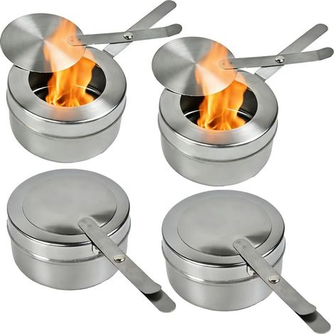 4 Pièces Brûleur À Fondue Portable, Récipients à Pâte Combustible Réchaud à Alcool Portable en Acier Inoxydable Brûleur d'alcool pour Fondue avec Couvercle pour Buffet, Fondue, Camping