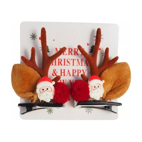 Ecarla Haarspangen, 2 Stück, Weihnachtskränze, Rentier mit Weihnachtsmann SP363 (1/2)