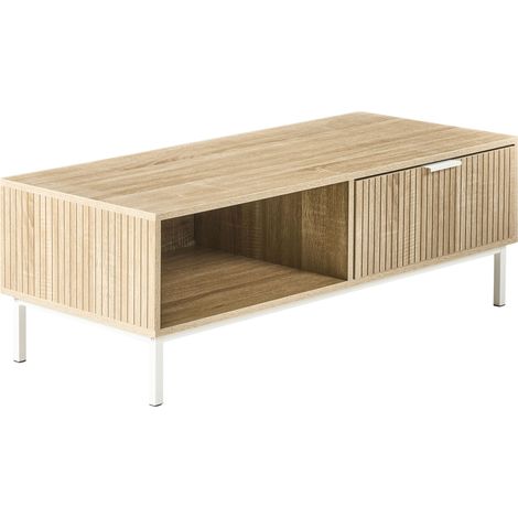 Tavolino da caffè in stile scandinavo Cassetto MDF Gambe in legno Scaffale Legno chiaro Royalla