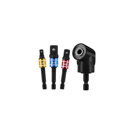 Adaptateur de douille 1/4" 3/8" 1/2" – Acier au chrome-vanadium – Convient aux tournevis à percussion – Rallonge à 105° pour espaces confinés (1/5)
