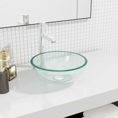 Lavabo de bain-Vasque Verre trempé 30x12 cm Transparent 333847 (1/5)