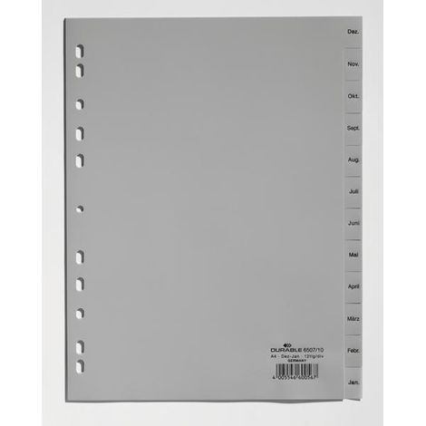 Durable 6507-10 Indice a linguetta con mesi Polipropilene (PP) Grigio