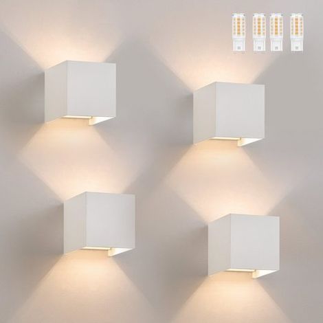 GBLY Aplique LED interior/exterior : juego de 4 apliques de pared exterior blanco cálido IP65 G9 Blanco Luz de hogar dormitorio pasillo escalera (1/5)