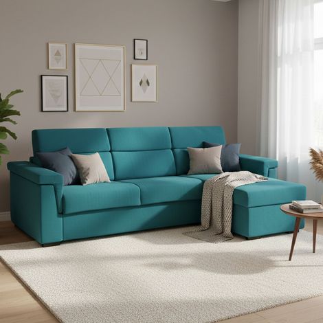 Sofá Cama con Chaise Longue, Desenfundable, Con Almacenamiento Made in Italy, Hidrófugo, Convertible, Malla Electrosoldada, 285x160 cm (1/5)