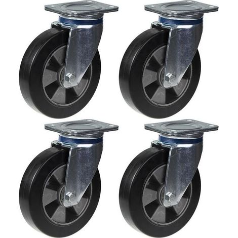Wheels - Construction Equipment - 200mm - Black Rubber - Swivel - 1800kg