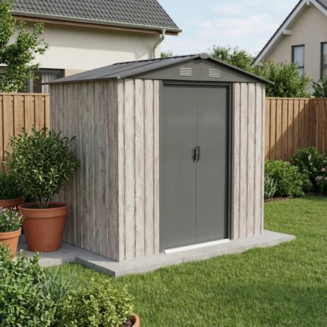 Abri Jardin Métal 2,54m²WoodTouch Beige + Kit Ancrage X-METAL (1/5)
