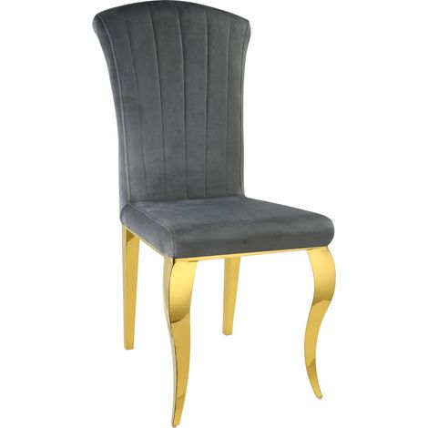 Lot de 6 Chaises baroque LOUIS Gold Velours Anthracite (1/4)