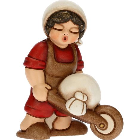 Figurine crèche Homme avec brouette - Décorations de Noël Maison - Ligne crèche Classique, Variante Rouge - Céramique - 6 x 4 x 8 h cm (1/2)