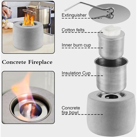 Cheminée de Table, Foyer de Table en béton Portable au bioéthanol, brûleur au bioéthanol sans fumée pour intérieur et extérieur (Gris Clair) (1/3)