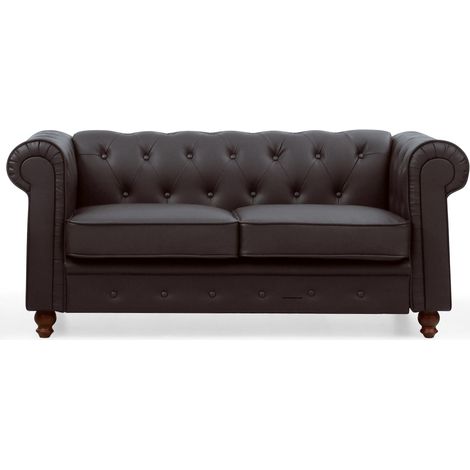 Grand canapé 2 places Chesterfield Marron