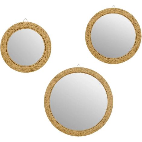 Lot de 3 Miroirs Ronds "Tilia" 40cm Naturel