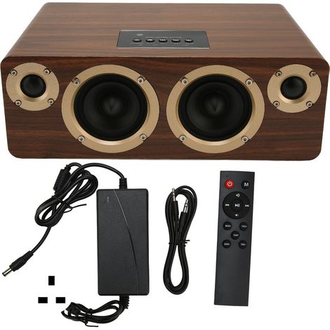 Enceinte Bluetooth en bois HiFi grave puissant caisson sans perte haut-parleur sans fil bureau pour téléphone PC TV 100‑240V chêne prise UK (1/5)