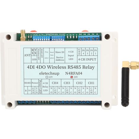 Module de relais sans fil 4 canaux 4DI 4DO 433MHz RS485 émetteur récepteur relais avec antenne 24V CC (1/5)