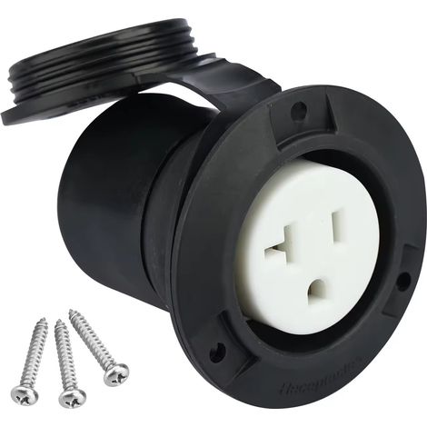 RV/Yacht 20A AC power input plug 125V round black dust cap NEMA 5-20R -Black- (1/4)