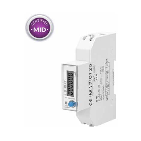 Compteur modulaire monophasé 100A – 230V – 1 module – certifié MID – affichage LCD rétro-éclairé pour refacturation énergie (1/5)