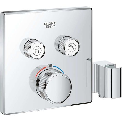 Mitigeur de douche encastré carré – 2 réglages intégrés – Support de fixation chromé – Technologie GROHE TurboStat (1/10)