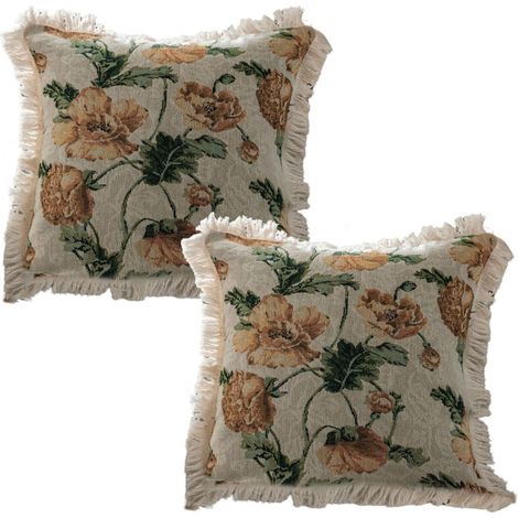 Housses de coussin décoratives à pompons 45 x 45 cm, motif oiseaux, pour canapé et salon au printemps/// (1/5)