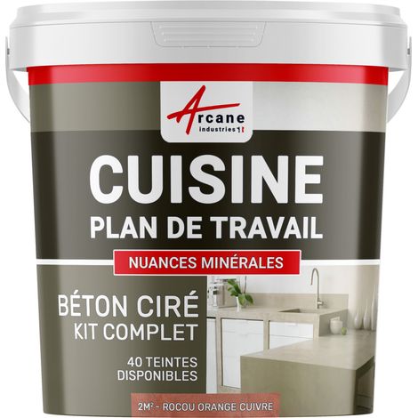 Béton ciré cuisine, plan de travail, crédence, évier sol et mur revêtement mural décoratif kit complet - 2 m² (en 2 couches) Rocou Orange Cuivre - ARCANE INDUSTRIES (1/5)