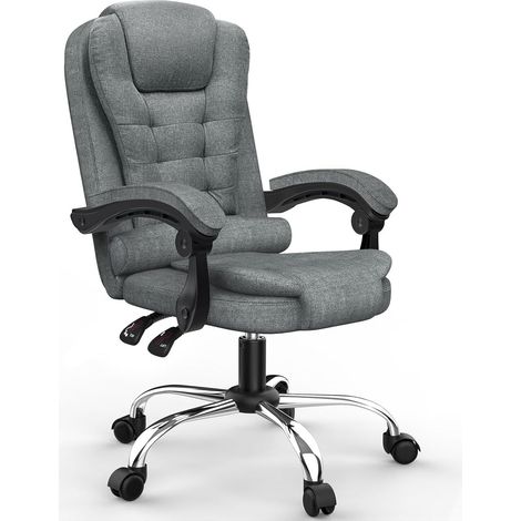 Rattantree - Fauteuil de bureau ergonomique - Hauteur réglable 45-55 cm - dossier inclinable 130° - Assise large 52 cm - Capacité Max 130KG  - roulette 360°- Gris
