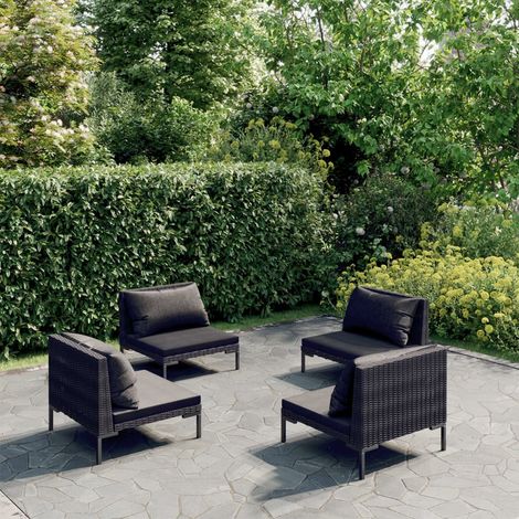 Salon de jardin 4 pcs Ensemble Table et Chaise de Jardin - avec coussins Résine tressée Gris foncé BV327503 - BonneVie (1/5)