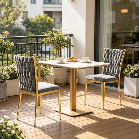 Sillas de comedor de terciopelo con respaldo alto gris oscuro y dorado, lote de 2 DESVIAE (1/5)