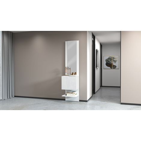 Meuble d'entrée moderne 45 cm blanc laqué brillant Nina (1/3)