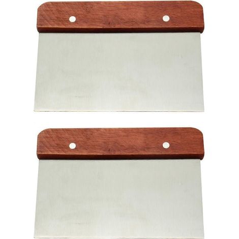 Racloir à pâte professionnel en acier inoxydable de qualité supérieure, lot de 2, avec manche en bois et graduation, idéal pour le levain, la pizza et les pâtes. (1/5)
