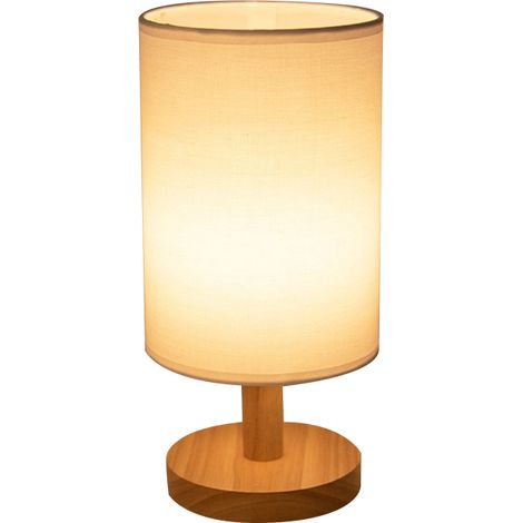 USB-Nachttischlampe aus Holz, moderne Lampe mit rundem Stoffschirm, ideal für Schlafzimmer, Wohnzimmer oder Büro. 6 LEDs.